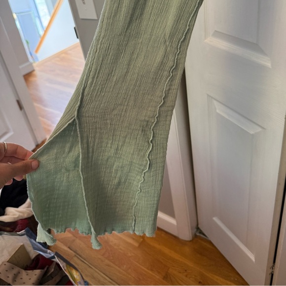 Free People Slim Split Hem Flare Pull-on Cotton Pants Sz Small Mint Green - Picture 4 of 7